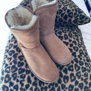 Warm Tan Shearling-Lined Ankle Boots real suede, worn inside house a few times